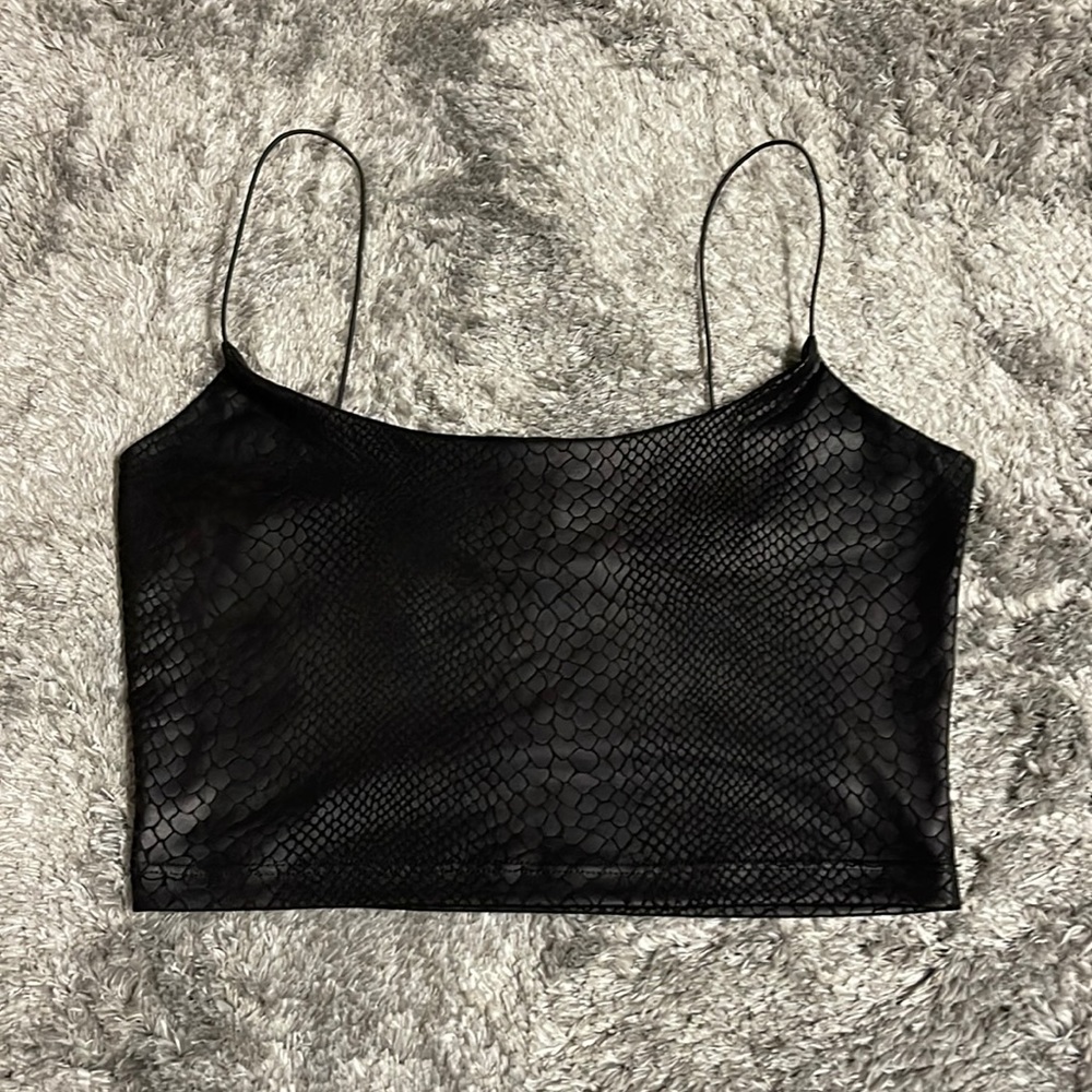 Black leather snake skin crop top.